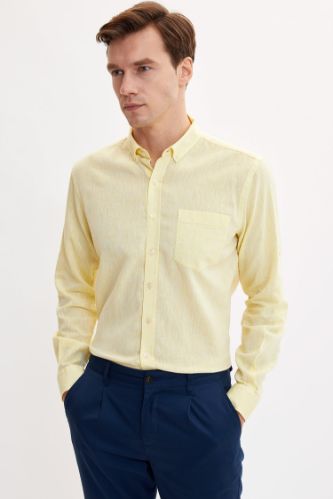 Keten Karışımlı Uzun Kollu Modern Fit Gömlek