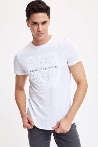 Aslan Baskılı Bisiklet Yaka Slim Fit Tişört