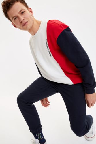 Bisiklet Yaka Bloklu Oversize Sweatshirt