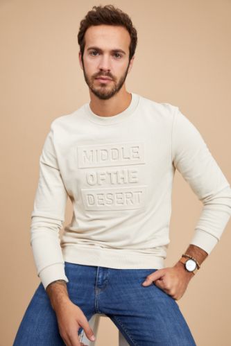 Baskılı Bisiklet Yaka Slim Fit Sweatshirt