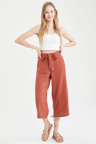 Culotte Bel Bağcıklı Dokuma Pantolon