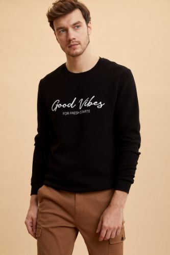 Baskılı Bisiklet Yaka Slim Fit Sweatshirt