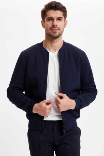 Slim Fit Fermuarlı Kolej Yaka Mont