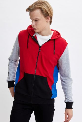 Slim Fit Kapüşonlu Fermuarlı Hırka