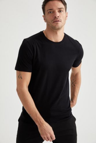 Regular Fit Bisiklet Yaka Basic Kısa Kollu Siyah Tişört