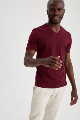 Slim Fit V Yaka Basic Tişört