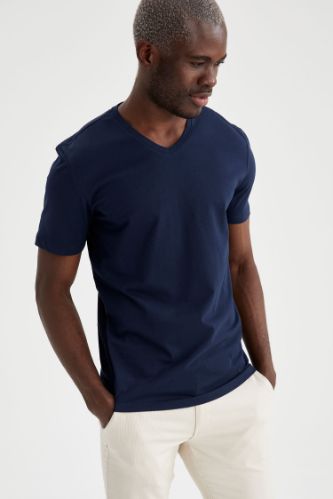 Slim Fit V Yaka Basic Tişört