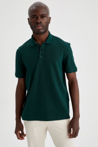 Regular Fit Polo Yaka Basic Kısa Kollu Yeşil Tişört