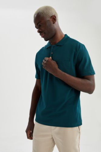 Oversize Fit Polo Yaka Basic Kısa Kollu Yeşil Tişört