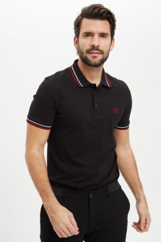 Slim Fit Polo Yaka Basic Kısa Kollu Siyah Tişört