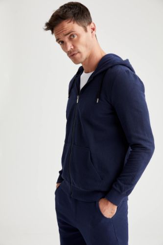 Basic Regular Fit Kapüşonlu Fermuarlı Sweatshirt
