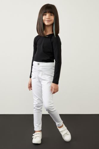 Kız Çocuk Skinny Fit Beyaz Jean Pantolon
