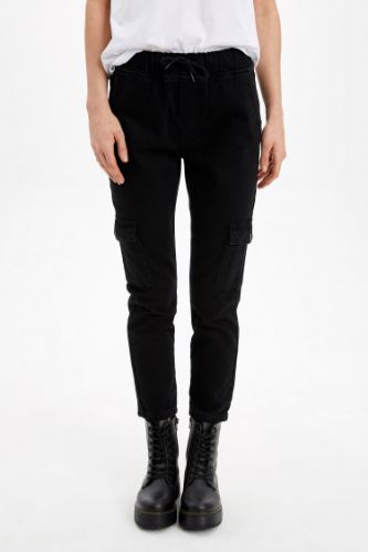 Beli Bağcıklı Yüksek Bel Jogger Jean Pantolon