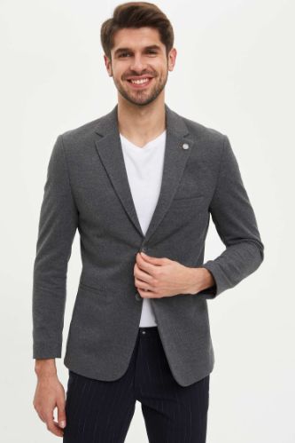 Slim Fit Dokulu Blazer Ceket