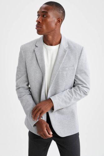 Slim Fit Dokulu Blazer Ceket