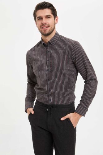 Modern Fit Çizgili Oduncu Gömlek