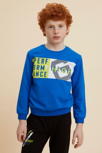 Erkek Çocuk Renk Bloklu Yazı Baskılı Sweatshirt
