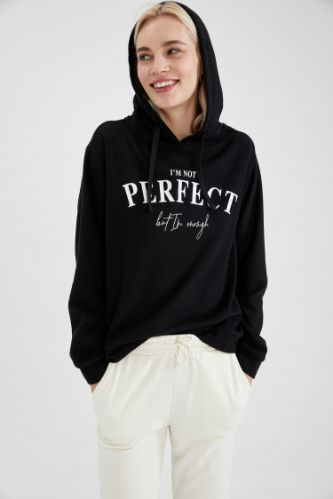 Yazı Baskılı Kapüşonlu Sweatshirt