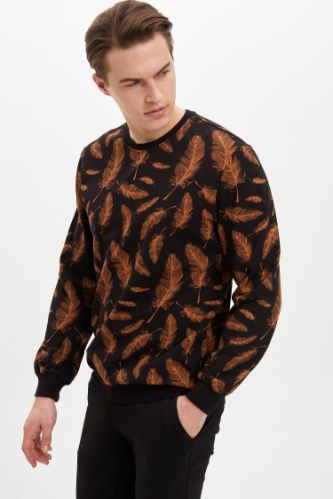 Regular Fit Bisiklet Yaka Pamuklu Uzun Kollu İçi Yumuşak Tüylü Sweatshirt