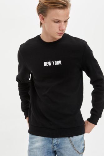 New York Baskılı Bisiklet Yaka Sweatshirt