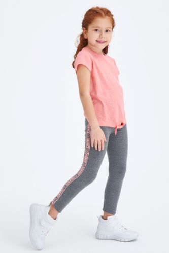 Kız Çocuk Slim Fit Şerit Baskı Detaylı Tayt