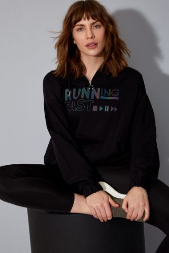 Yazı Baskılı Kapüşonlu Sweatshirt