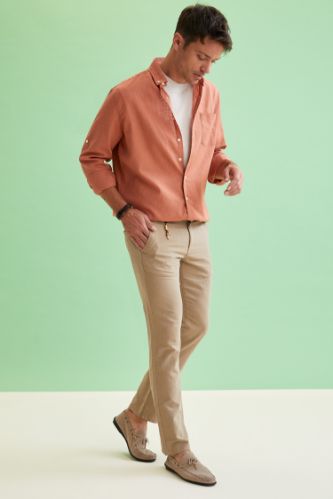 Regular Fit Keten Chino Pantolon