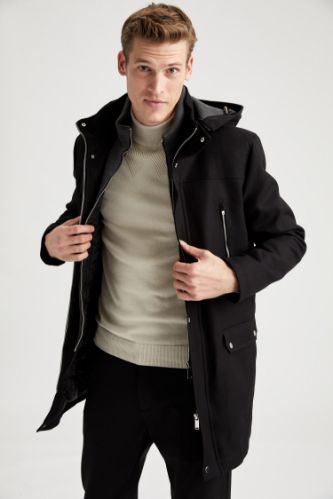 Slim Fit Kapüşonlu Kalın Mont