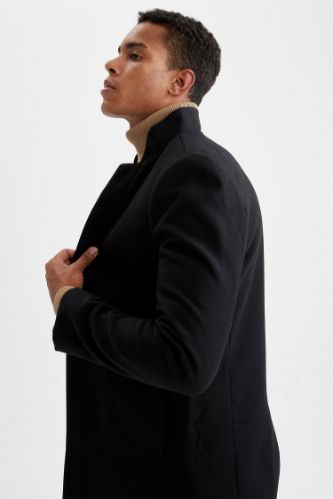 Slim Fit Dik Yaka Kaşe Kaban