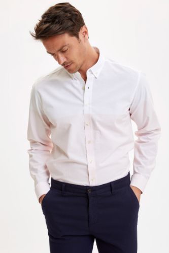 Modern Fit Uzun Kollu Pamuklu Basic Gömlek