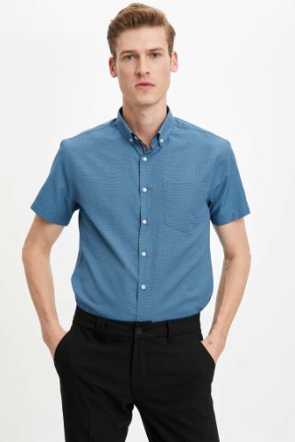 Slim Fit Desenli Klasik Kısa Kollu Gömlek
