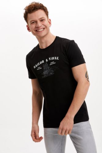 Baskılı Bisiklet Yaka Slim Fit Tişört