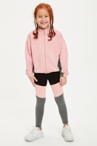 Kız Çocuk Slim Fit Renk Bloklu Tayt