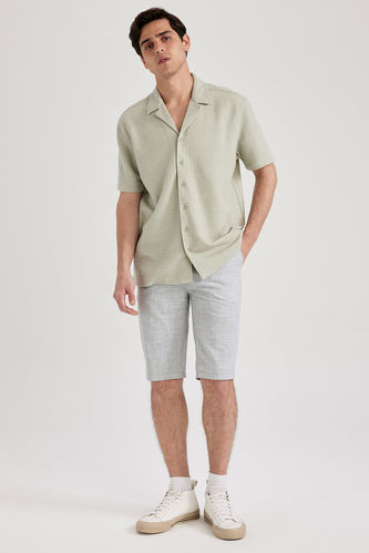 Regular Fit Lace-Up Linen Bermuda Shorts