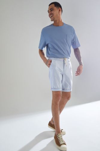 Regular Fit Bağcıklı Keten Bermuda Şort