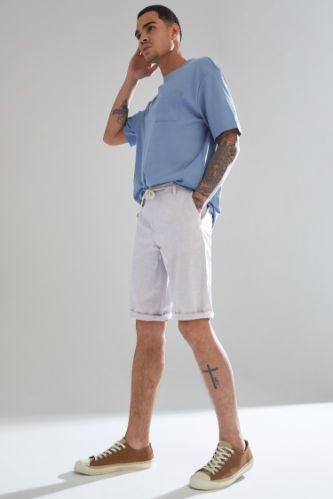 Regular Fit Bağcıklı Keten Bermuda Şort