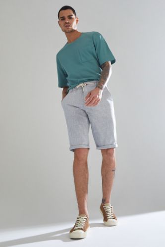 Regular Fit Bağcıklı Keten Bermuda Şort
