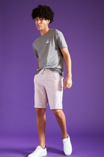 Regular Fit Bağcıklı Keten Bermuda Şort