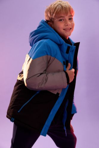 Erkek Çocuk Regular Fit Renk Bloklu Polar Astarlı Isı Yalıtımlı Warntech Parka