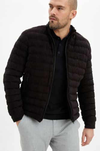 Süet Dik Yaka Şişme Mont
