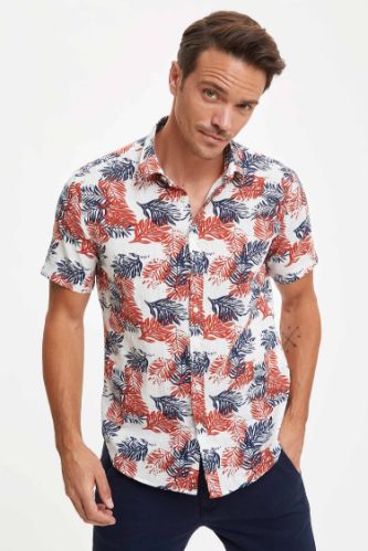 Modern Fit Desenli Kısa Kollu Gömlek