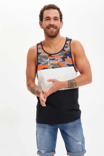 Kamuflaj Baskılı Slim Fit Bisiklet Yaka Pamuklu Atlet