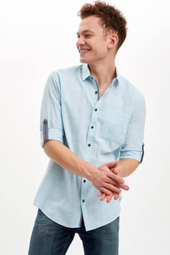 Slim Fit Uzun Kollu Pamuklu Gömlek