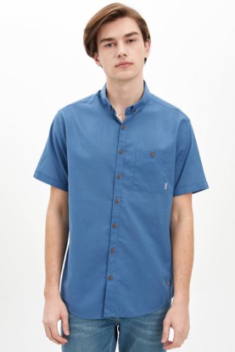 Kısa Kollu Slim Fit Basic Pamuklu Gömlek
