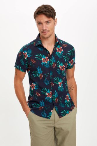 Çiçek Desenli Modern Fit Gömlek