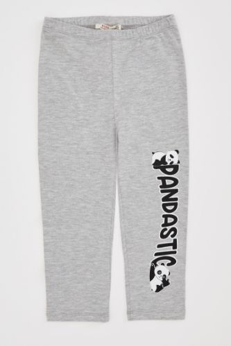 Kız Çocuk Panda Baskılı Slim Fit Kapri Boy Tayt