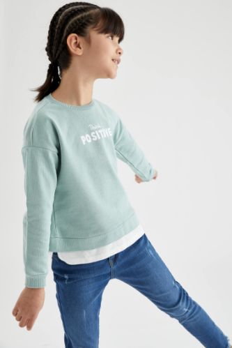 Kız Çocuk Yazı Baskılı Sweatshirt