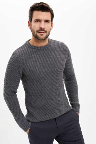 Basic Slim Fit Bisiklet Yaka Triko Kazak