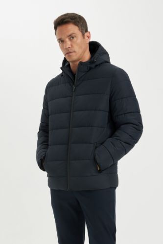 Navy Man Slim Fit Faux Fur Lined Puffer Jacket Defacto