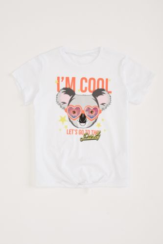 Kız Çocuk Koala Hareketli Baskılı Kısa Kollu Tişört